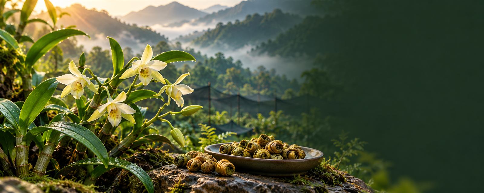 山地温室中的铁皮石斛花叶